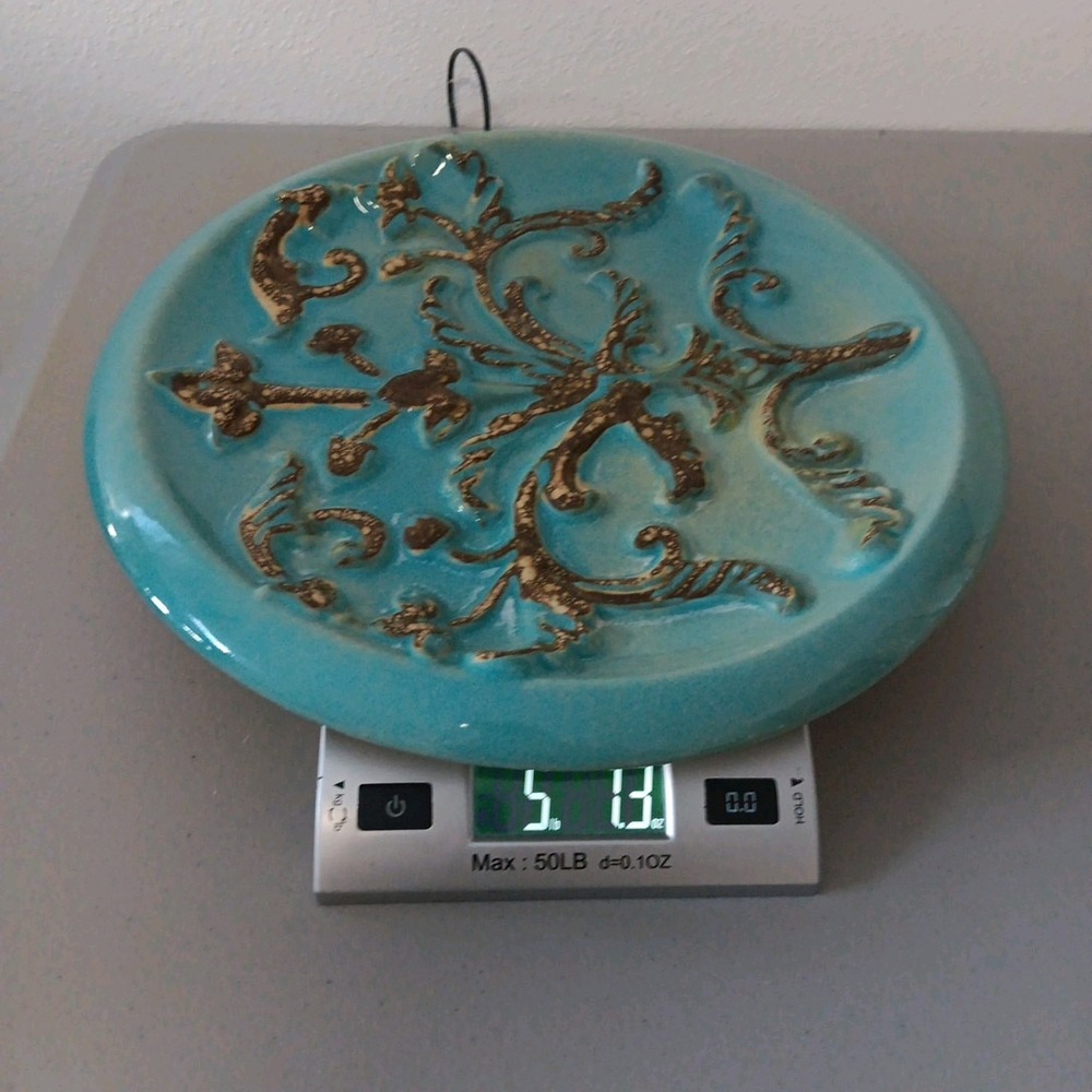Vintage Ceramic Decorative Wall Plate Fluer LARGE Blue Rustic Heavy Centerpiece - Picture 6 of 6